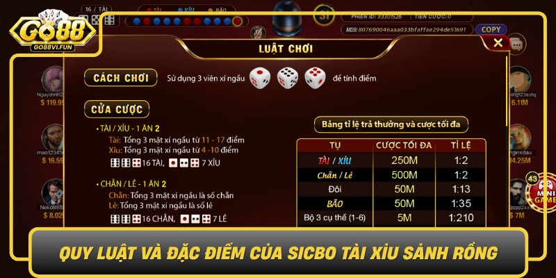Quy Luat Va Dac Diem Cua Sicbo Tai Xiu Sanh Rong0